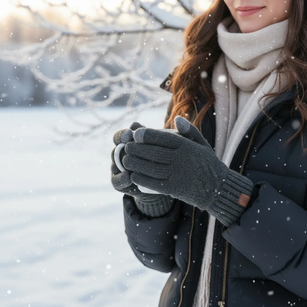 Insulated Touchscreen Plush Sherpa Lined Knit Gloves Winter Outdoor Men Women